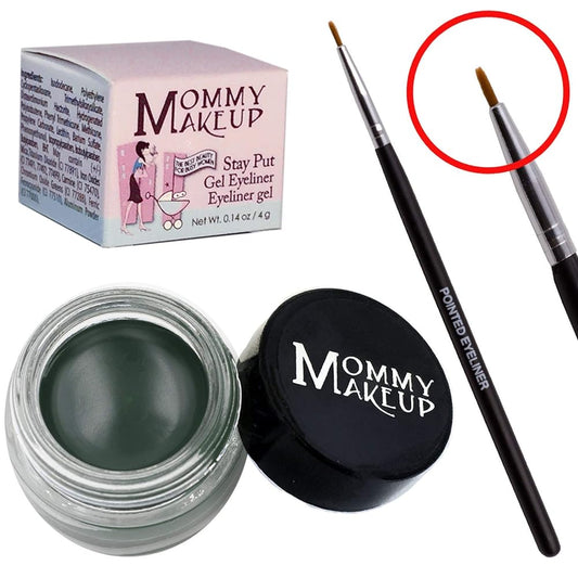 Mommy Makeup [Bundle - Save 20%] Waterproof Stay Put Gel Eyeliner in Hunter + Pointed Eyeliner Brush