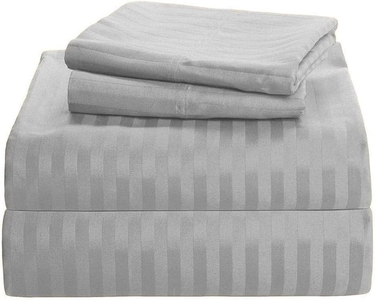 White House Linen Hotel Luxury - Extra Soft - Deep Pockets - Easy Fit Queen Sleeper Sofa Bed Sheet Set 4-Pieces 100% Egyptian Cotton 600TC Striped Silver Grey (60" x 74" + 8")