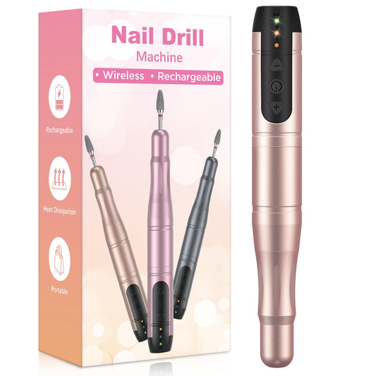 SENMO Wireless Electric Nail Drill, Rechargeable Professional for Acrylic Gel Nails, Portable Nail Drill Machine Kit for Manicure Pedicure Nail Set with Everything (Rose Gold)