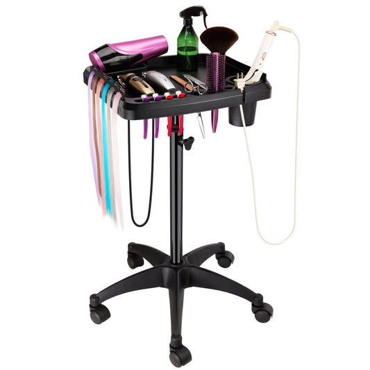 Noverlife Salon Tray on Wheels with Heat Resistant Cup, Adjustable Height Salon Rolling Tray for Hairstylist with Tools Storage Platform, Hair Extension Trolley Cart for Hair Salon Tattoo Studio