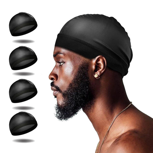 4Pcs Wave Cap, Silk Stocking Wave Caps for 360 Waves, Good Compression Over Silky Durag for Men, Large Size Stain Caps Suitable for Adult Wave(Black)