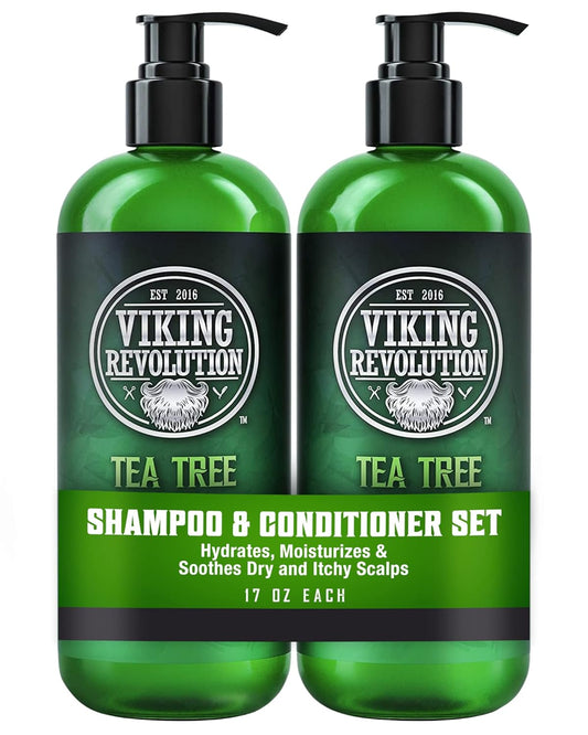 Viking Revolution Tea Tree Shampoo and Conditioner Set - Hydrates, Moisturizes & Soothes Dry and Itchy Scalps - With Natural Tea Tree Oil - 17 oz