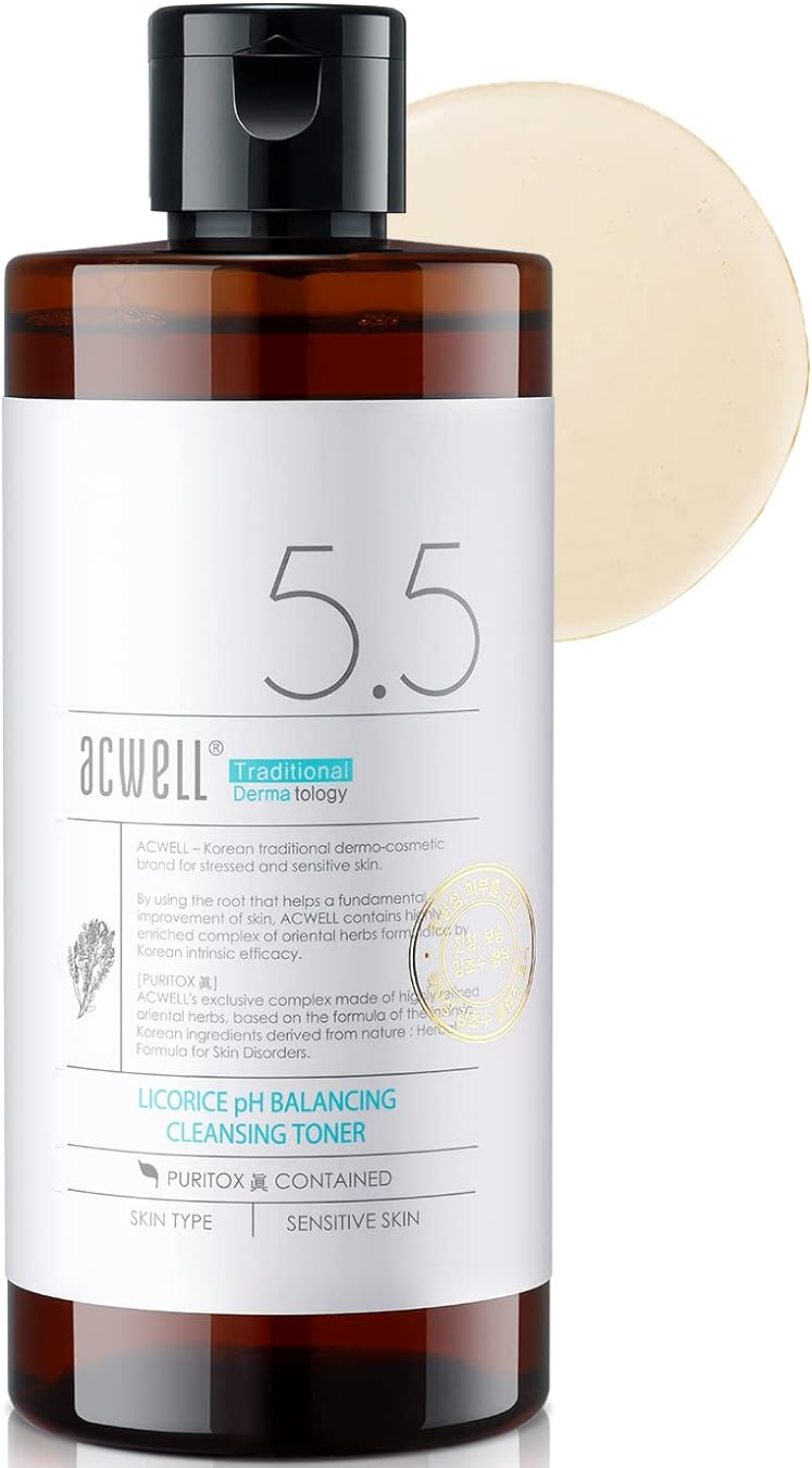 ACWELL Licorice pH Balancing Korean Toner for Cleansing 10.14 fl.oz. - Alcohol-Free PH5.5 Hydrating Facial Astringent - Skin Clearing, Reduce Pigmentation, Acne and Dark Spots