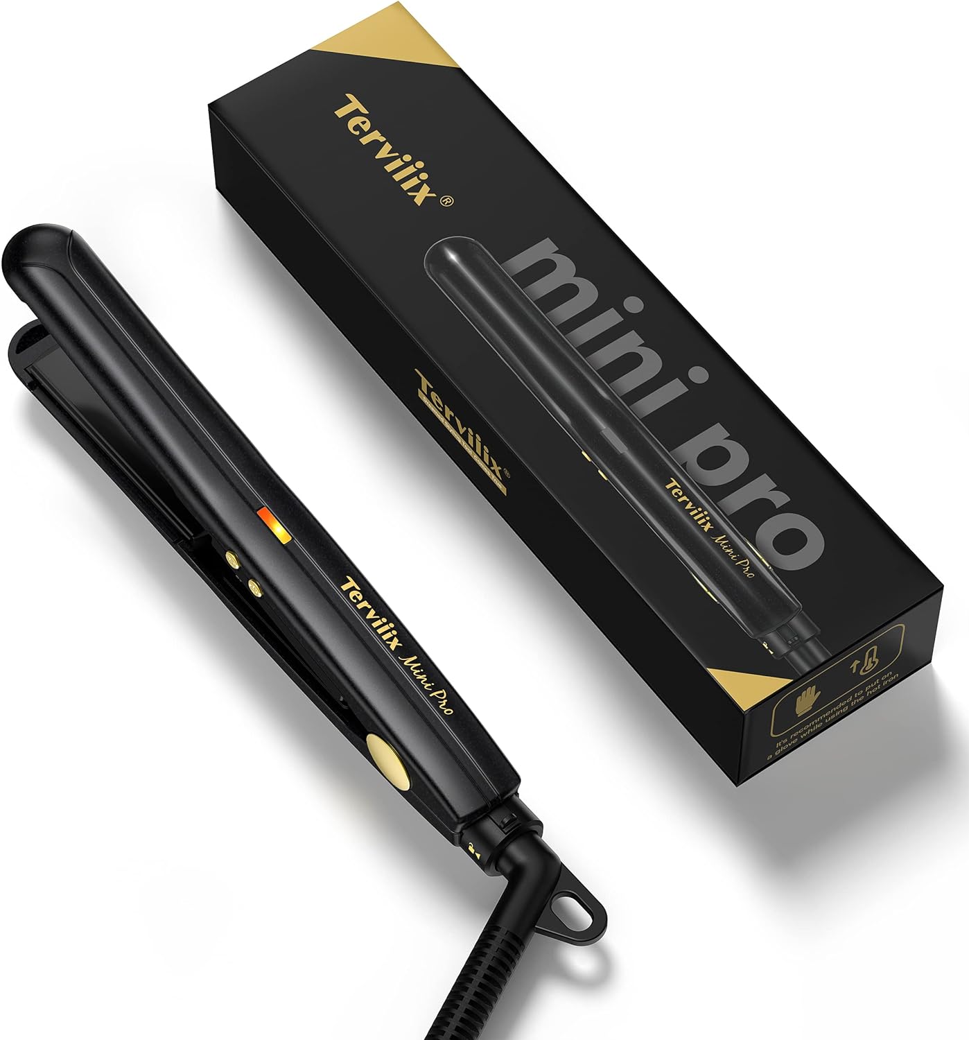 Terviiix Mini Flat Iron for Short Hair Temperature Adjustable, 1/2 Inch Mini Small Portable Ceramic Travel Hair Straightener for Men, Black