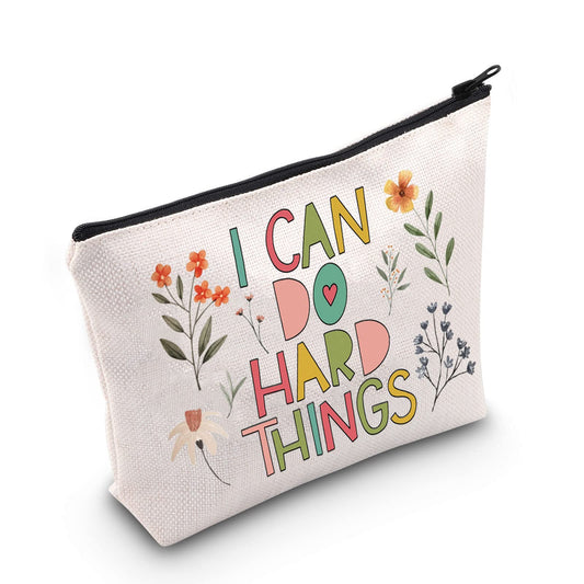 POFULL Motivational Gifts for Women College Student Gift I Can Do Hard Things Cosmetic Bag (I Can Do Hard Things bag)