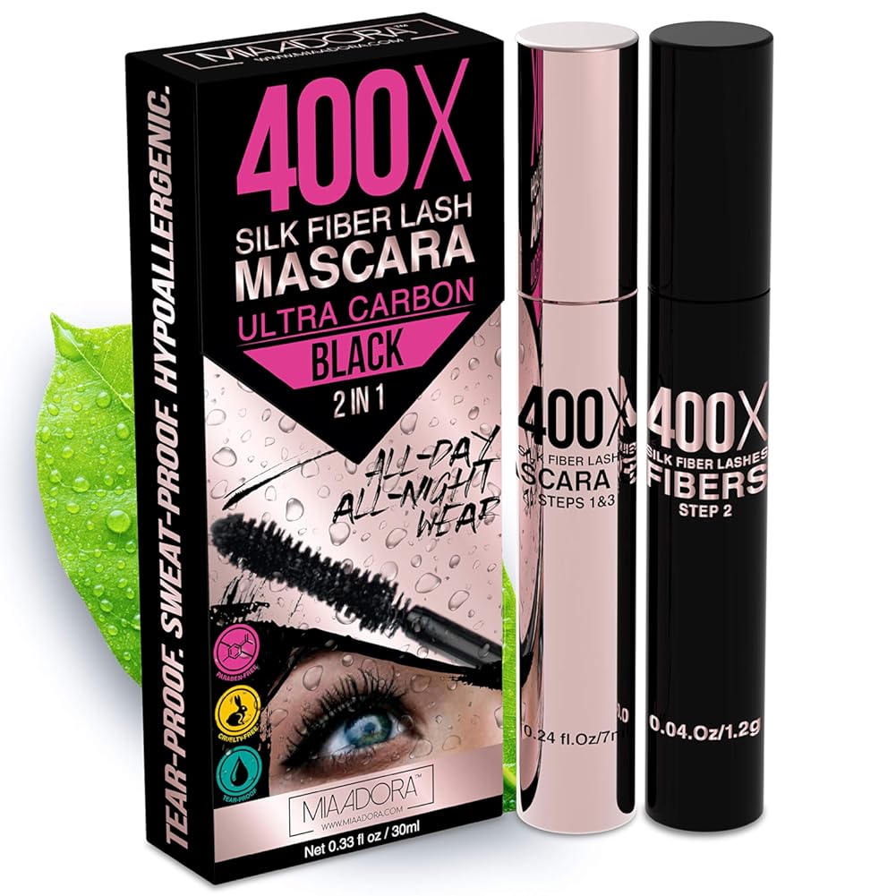 3D Fibre Lash Mascara Set by Mia Adora - High Quality 3D Fiber Lash Mascara with Natural & Non-Toxic Hypoallergenic Ingredients for Longer Lashes
