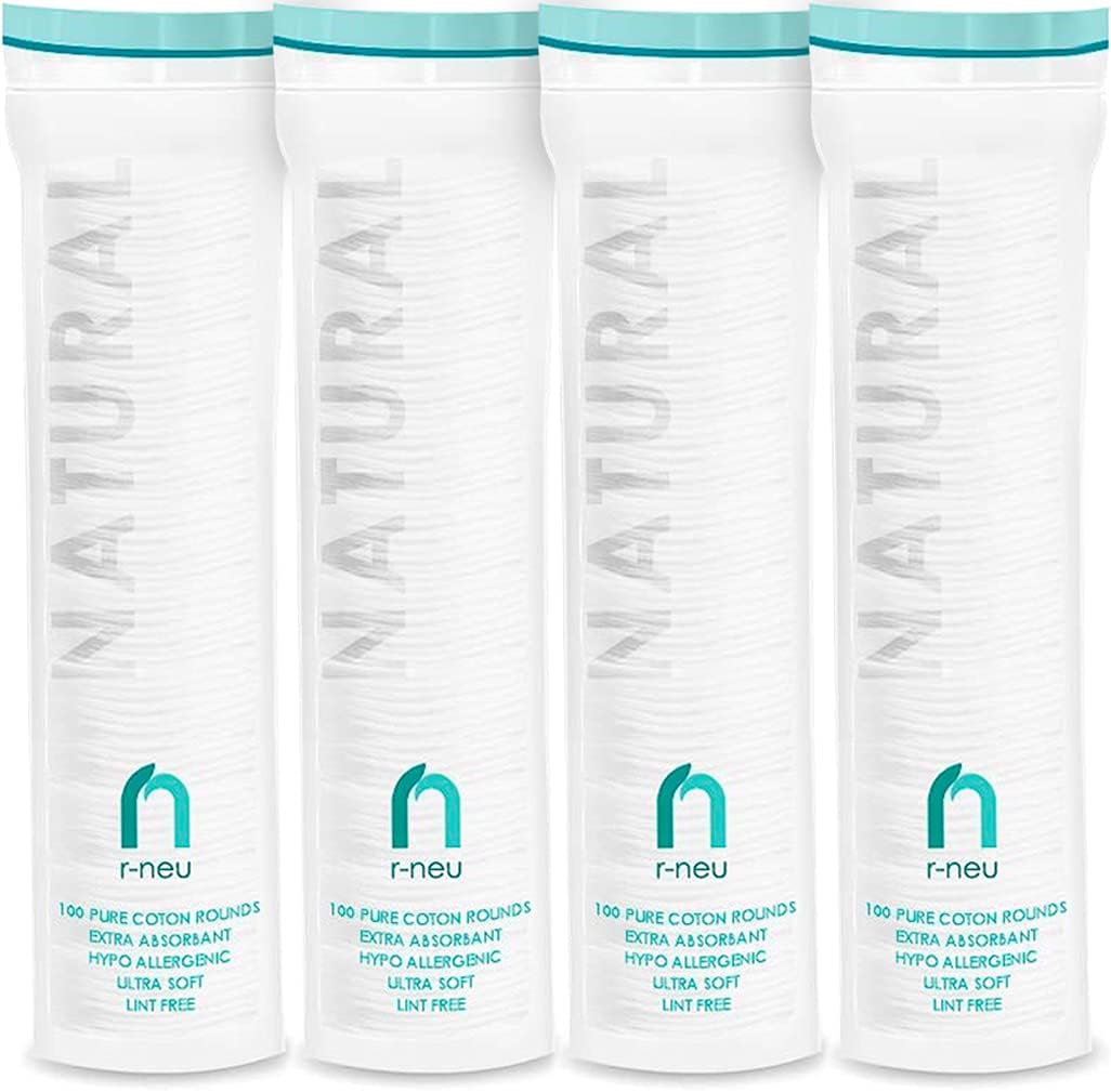 R-NEU 400 Cotton Rounds, 100% Natural Turkish Cotton Makeup Remover and Facial Cleansing Cotton Round Pads, Waffle Textured Hypoallergenic Cotton Wipes, 2.25 Inch Diameter (400 Pack)