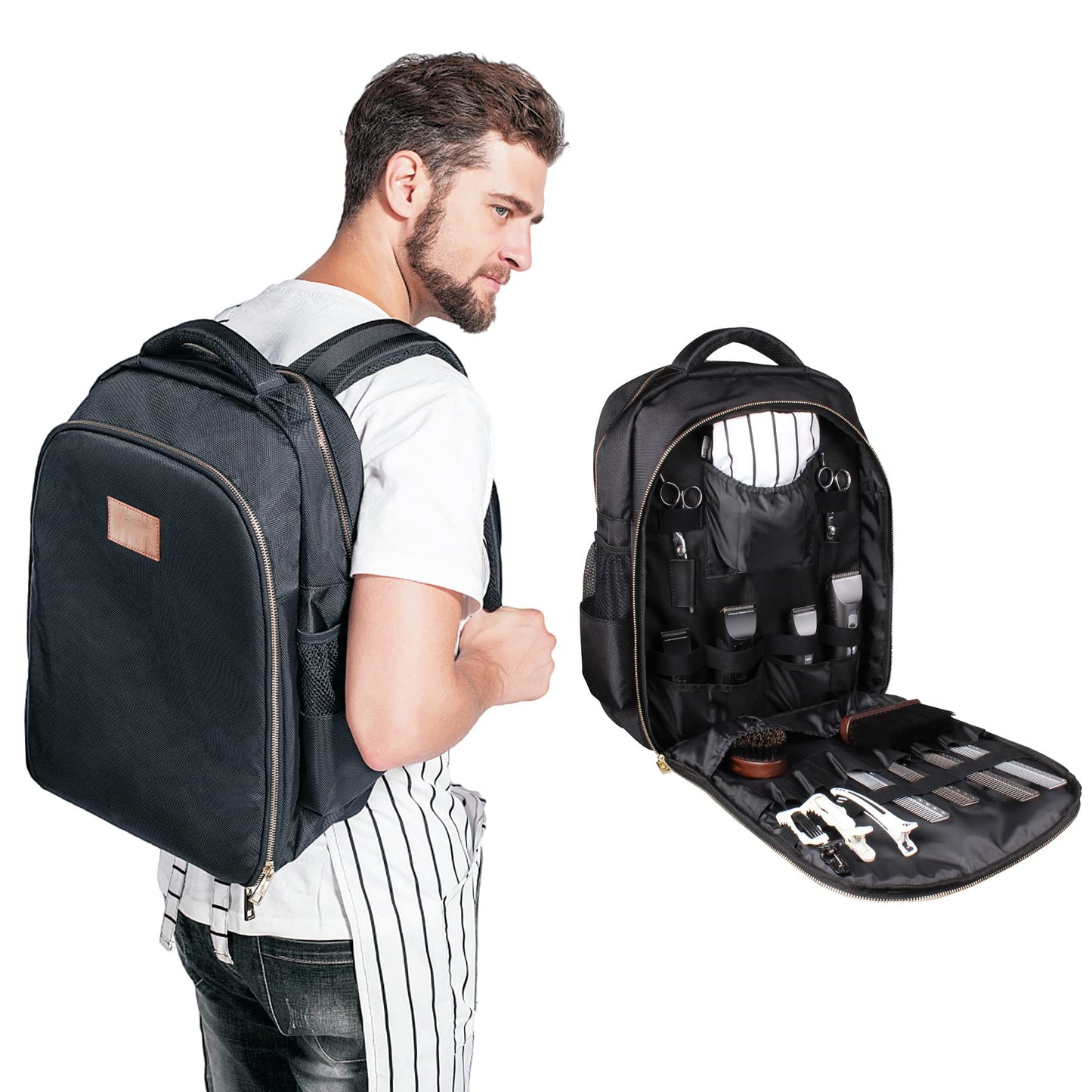 PERFEHAIR Barber Backpack for Clippers & Supplies - Men's Travel Bag for Hair Stylists, Hairdressers,Cosmetologists - Black Organizer Carrying Tool Case - Keep Your Tools Safe & Organized