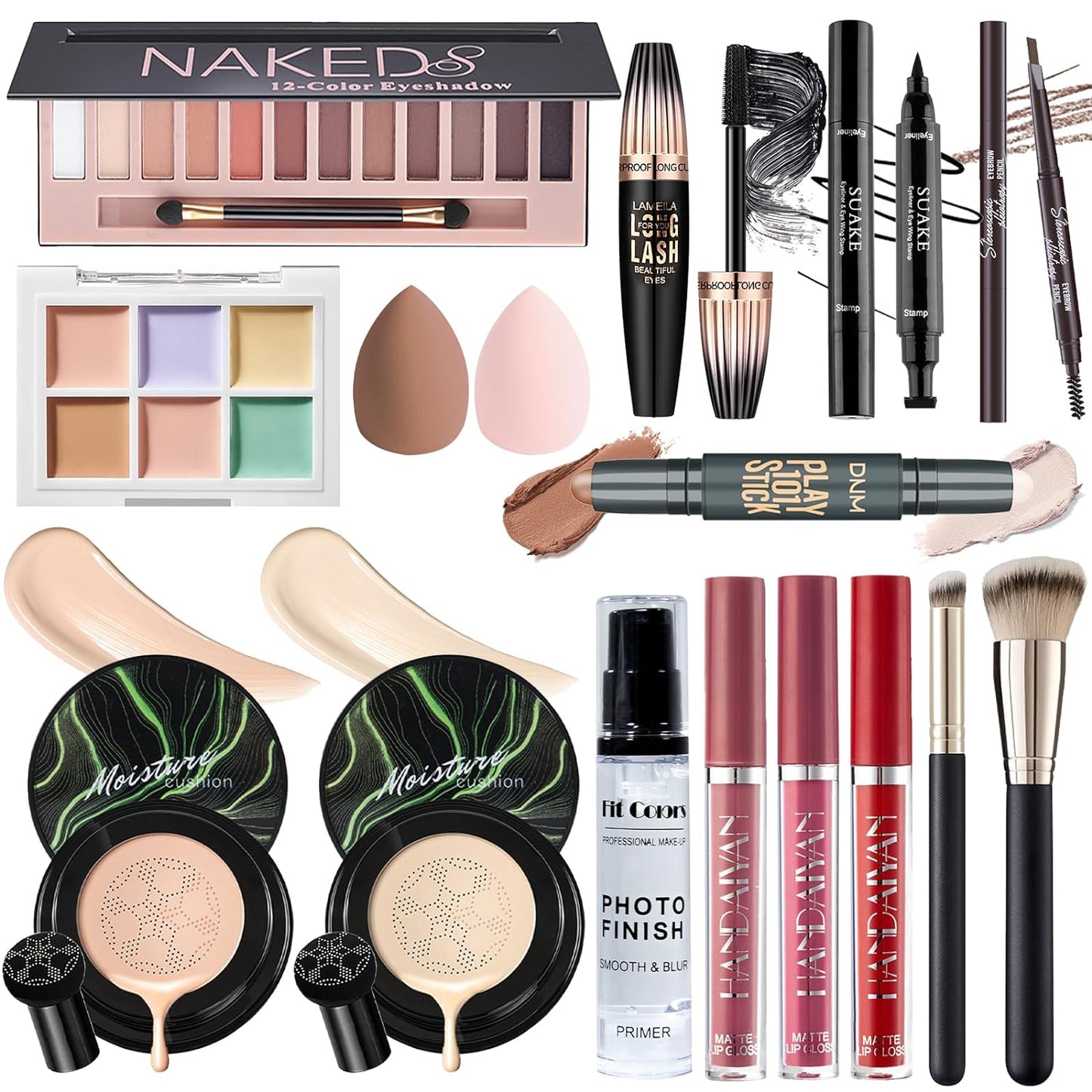 YBUETE Makeup Set Gift All in One Multipurpose Makeup Kit for Women Girls Teens,- CC Cream Foundation Eyeshadow Primer Counter Stick Concealer Lip Gloss Eyeliner Pencil Mascara Makeup Brush & Sponges