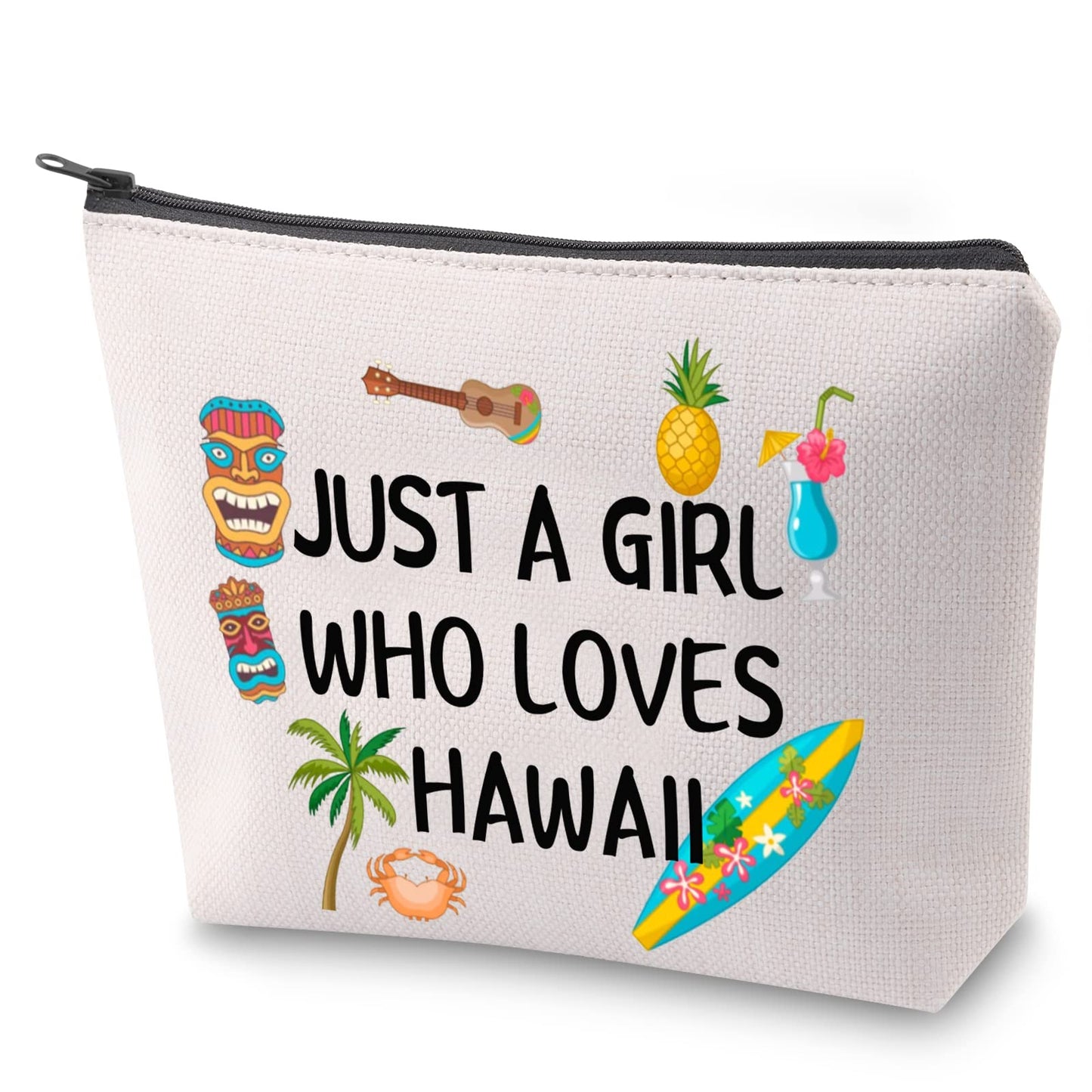 ZJXHPO Summer Vacation Cosmetic Bag Just A Who Loves Hawaii Makeup Bag With Zipper Summer Trip Travel Case Beach Lover Gift Getaway Trip Gift (Hawaii)