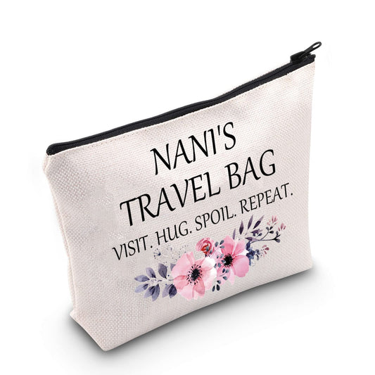 POFULL Best Nani Gift Grandma Gift Nani's Travel Bag Visit Hug Spoil Repeat Travel Cosmetic Pouch (Nani's Travel Bag)