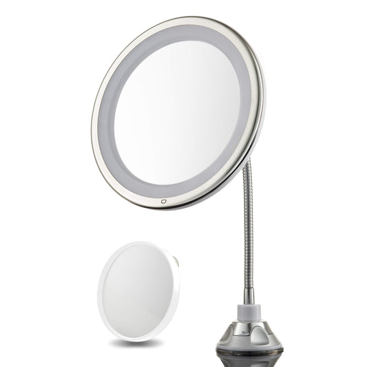 PROBEAUTIFY 3X Lighted Makeup Mirror - 10” Long Gooseneck Mirror - Warm LED Light, Cordless, Adjustable, Bathroom Vanity Dresser Mirror, Compact Travel Mirror