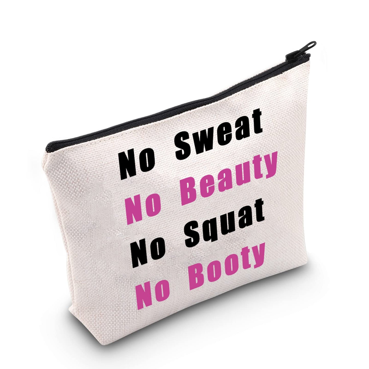 MNIGIU Gym Motivational Gift No Sweat No Beauty No Squat No Booty Makeup Zipper Bag Fitness Coach Gift Personal Trainer Gift Fitness Instructor Gift