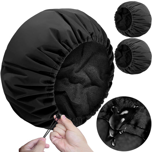 2 Pcs 13.5" Dual Waterproof Adjustable Terry Lined Shower Cap for Women Men, Large Shower Caps Reusable EVA Double Layer Bath Cap for Braids, Long Hair, Dreadlocks, Locs