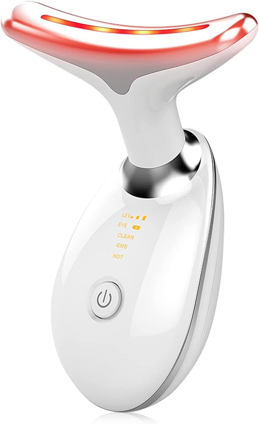 Sjiangqiao Red Therapy for Face, 7 Color Face Skin Rejuvenation for Face & Neck Beauty Device, Deplux Neck Tightening Device, Glossy White