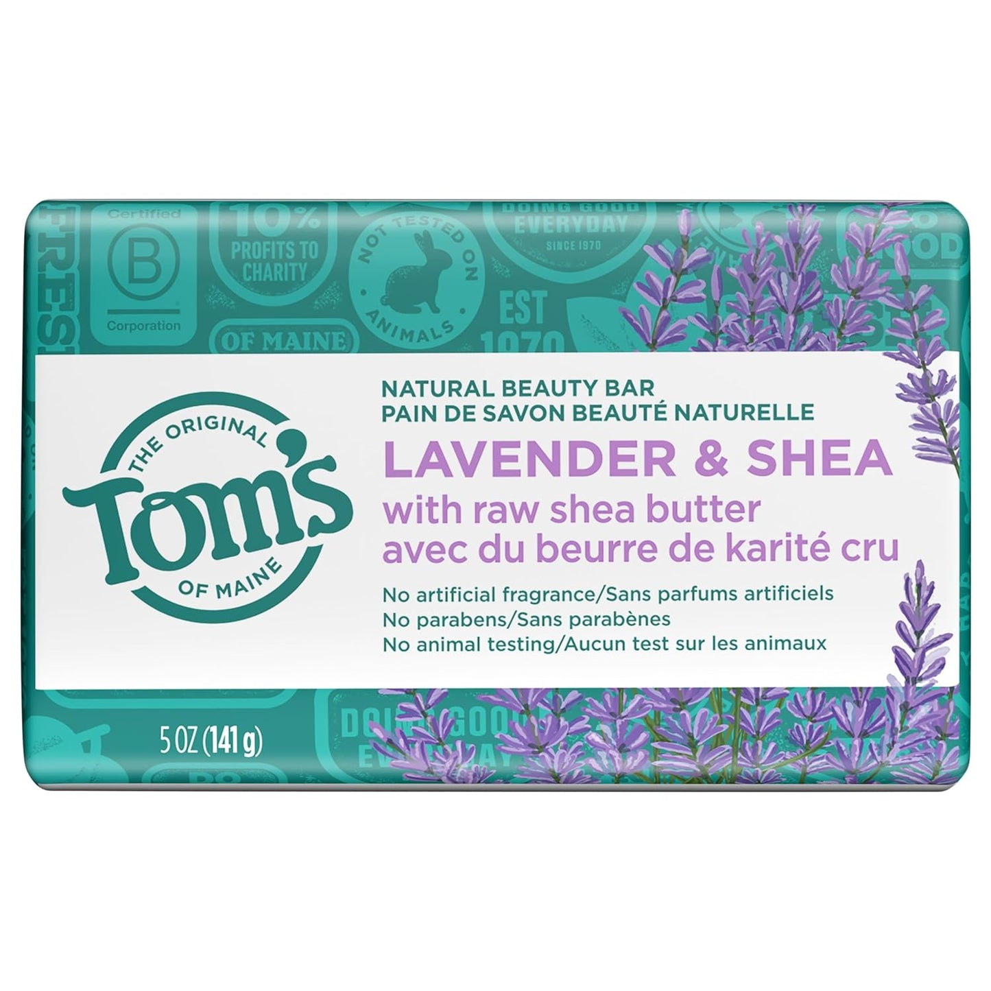 Tom's of Maine Natural Beauty Bar Soap, Lavender & Shea With Raw Shea Butter, 5 oz. 6-Pack (Packaging May Vary)