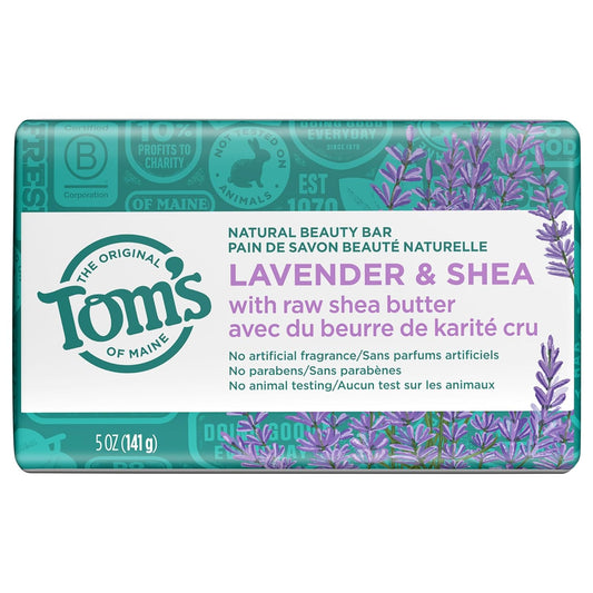 Tom's of Maine Natural Beauty Bar Soap, Lavender & Shea With Raw Shea Butter, 5 oz. 6-Pack (Packaging May Vary)