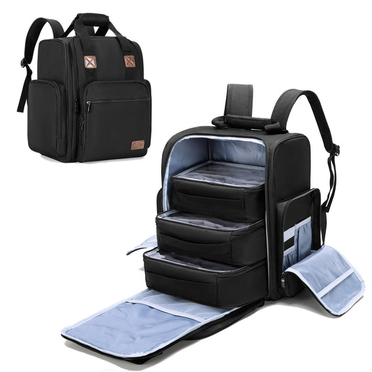 BAFASO Nail Polish Organizer Backpack Holds 105 Bottles (15ml - 0.5fl.oz) and a Nail Lamp, Nail Polish Backpack with 3 Removable Pouches and Multiple Tools Storage Pockets (Patented), Black