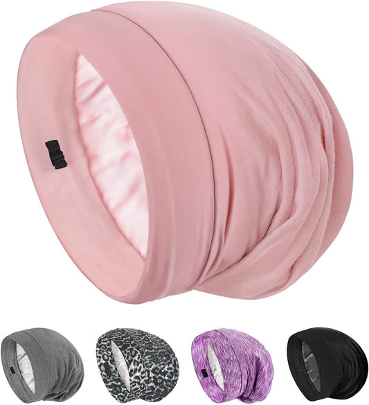 Mulberry Silk Bonnet for Sleeping Hair Wrap Men Women Curly Adjustable Night Cap for Natural Hair Anti Frizz Stay on