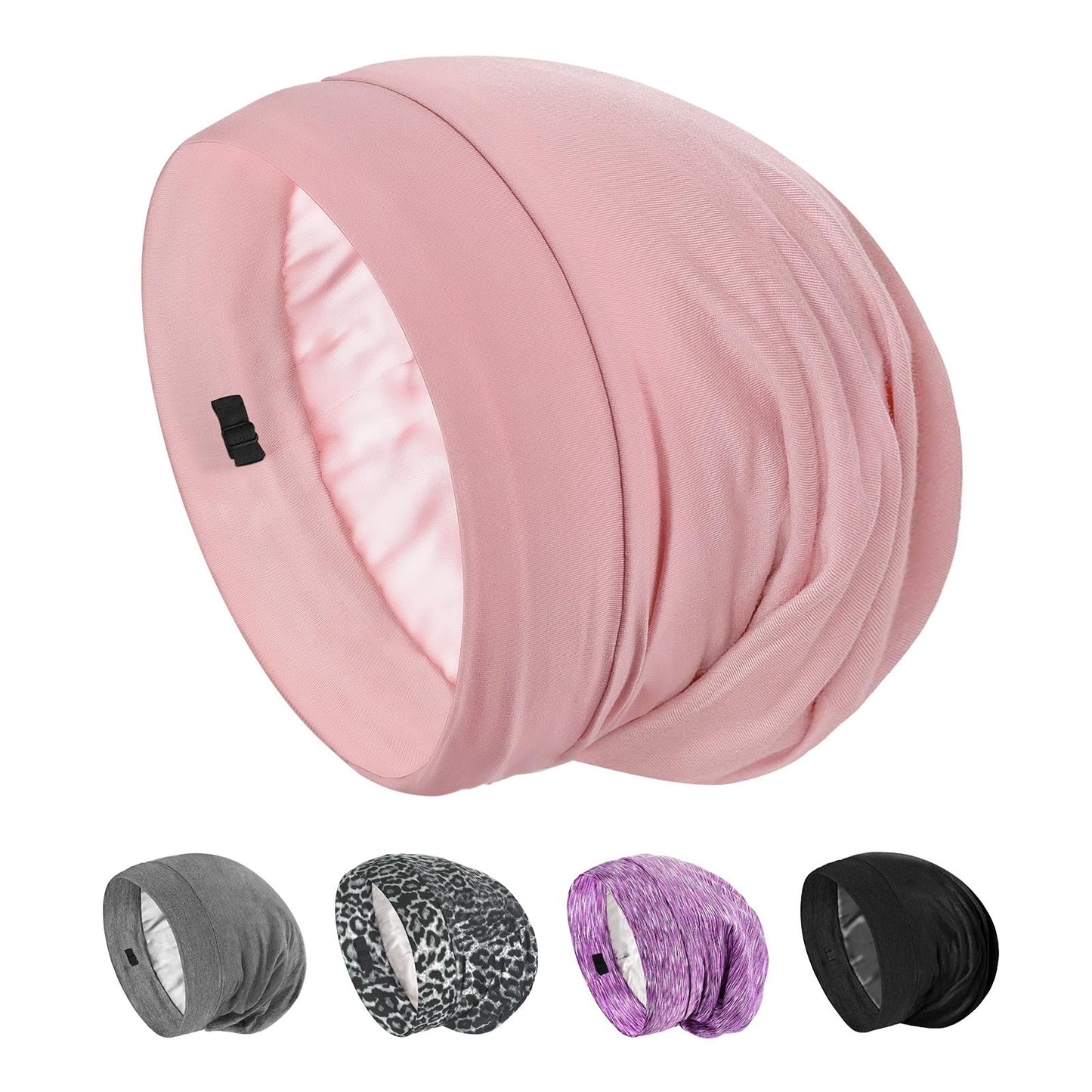 SOLZEK Real Silk Bonnet for Sleeping Hair Wrap Men Women Curly Adjustable Night Cap for Natural Hair Anti Frizz Stay on Double Layer (Pink)