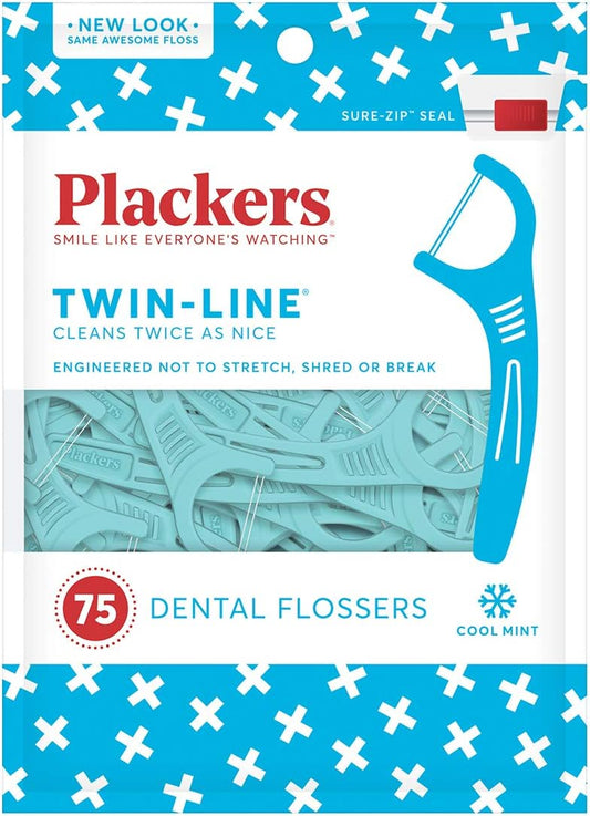 Plackers Whitening Twin Line Floss Picks - 75 ct - 3 pk
