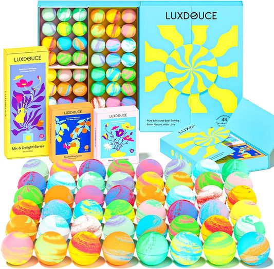 48 Pack Bath Bombs Gift Set, Aromatic Bubble Bombs with 18 Scents, SPA Relaxing & Skin Nourishing, Ideal Gift for Women on Christmas, Birthdays, Valentines