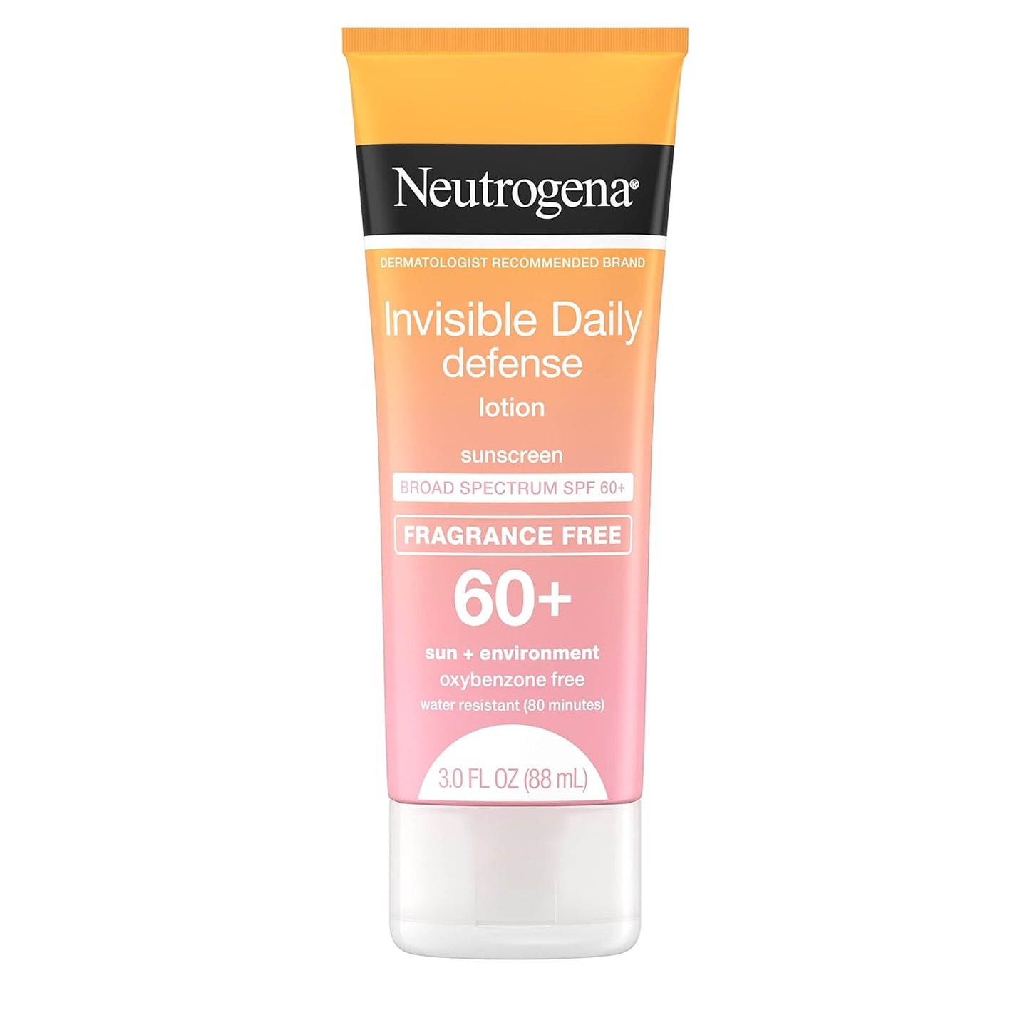 Neutrogena Invisible Daily Defense Fragrance-Free Sunscreen Lotion, Broad Spectrum SPF 60+, Oxybenzone-Free & Water-Resistant, Sun & Environmental Aggressor Protection, 3.0 fl. Oz