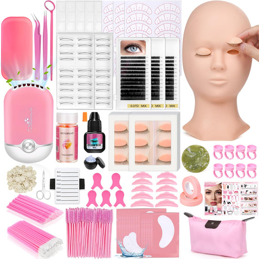 Professional Lash Extension Kit for Eyelash Extension Practice: Mannequin Head with Replaced Eyelids, Glue, Lash Remover, Lashes, Lash Tech Must Haves Training Set, Lash Kits Tools for Beginner