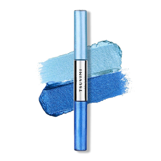 TSUVIMI 2-in-1 Shimmer Eyeshadow Stick (Sky Blue and Cerulean Blue) High-Pigment Cream-to-Powder Formula for Long-Lasting, Crease-Free Wear, Water and Oil-Resistant, and Effortless Blending