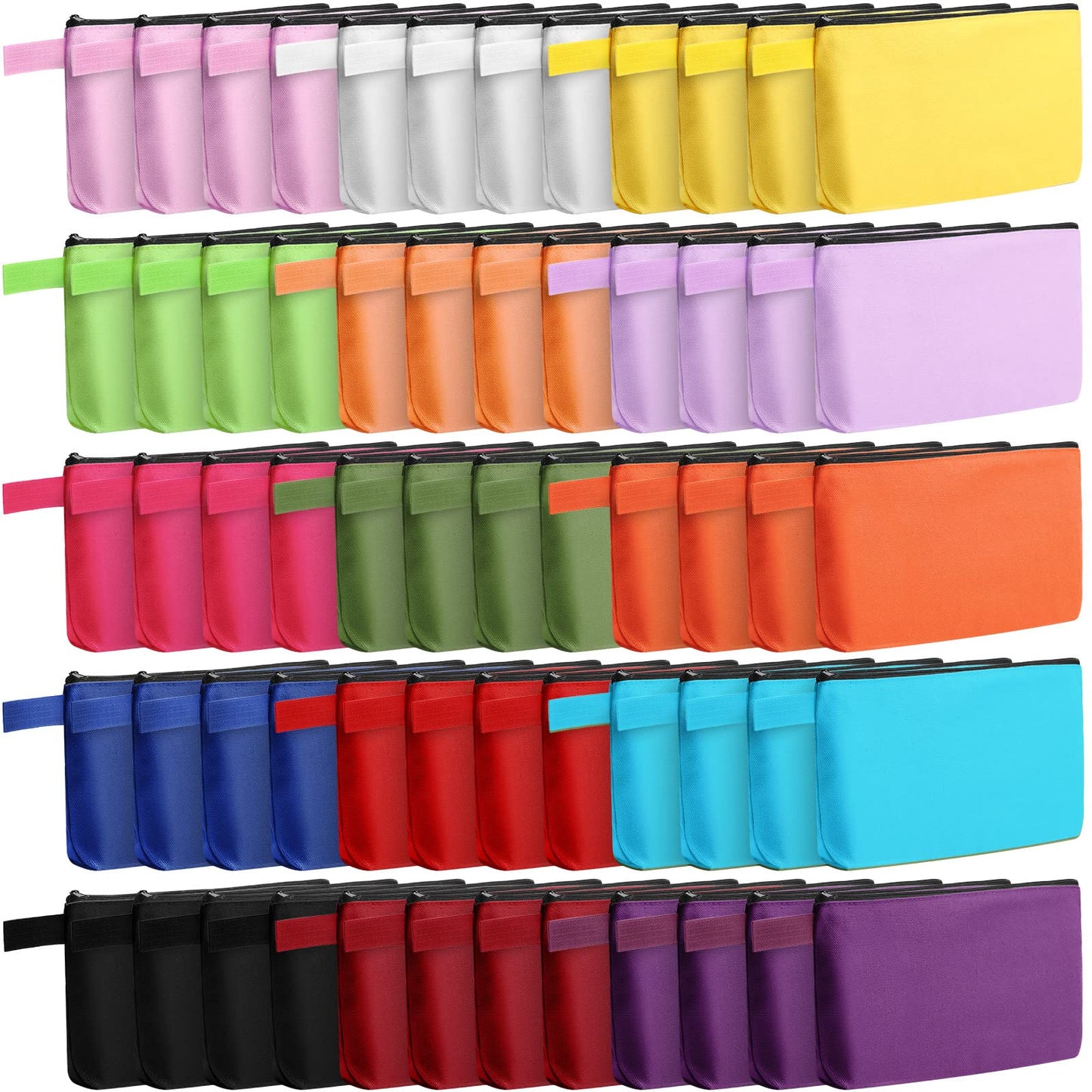 Reginary 60 Pieces Canvas Makeup Bags Bulk Cute Travel Cosmetic Bags Makeup Pouch Multipurpose Blank Small Toiletry Bag DIY with Zipper for Travel Women Girls Teens,15 Colors(9.8 x 5 x 2 Inch)