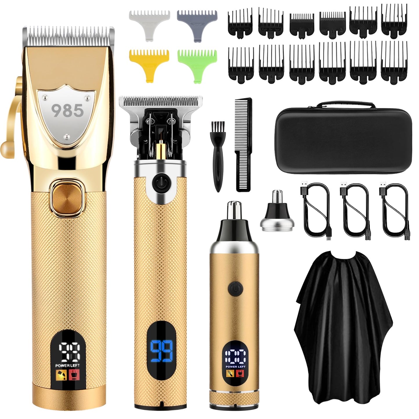 Adaife Professional Hair Clippers for Men, Electric Cordless Clippers and Trimmers Set, Nose Hair Beard Trimmer, Hair Cutting Barber Clippers with Guards, T Liners Edgers Clippers Mens Gifts (Gold)