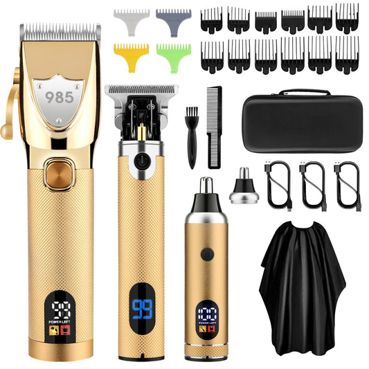 Adaife Professional Hair Clippers for Men, Electric Cordless Clippers and Trimmers Set, Nose Hair Beard Trimmer, Hair Cutting Barber Clippers with Guards, T Liners Edgers Clippers Mens Gifts (Gold)